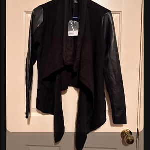 Simply Very by Vera Wang Black Cardigan with Faux Leather Sleeves
